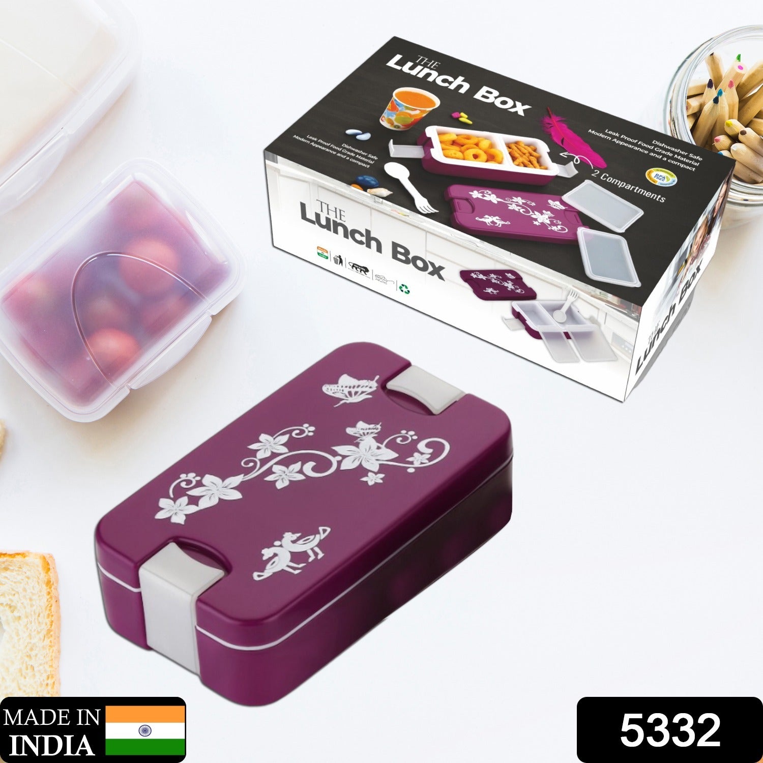 5332 AIRTIGHT LUNCH BOX 2 COMPARTMENT LUNCH BOX LEAK PROOF FOOD GRADE MATERIAL LUNCH BOX MODERN APPEARANCE & COMPACT LUNCH BOX WITH SPOON DeoDap 5332 AIRTIGHT LUNCH BOX 2 COMPARTMENT LUNCH BOX LEAK PROOF FOOD GRADE MATERIAL LUNCH BOX MODERN APPEARANCE & COMPACT LUNCH BOX WITH SPOON DeoDap